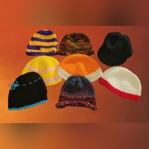 SUPER CUTE LOT OF 8 KNIT CROCHETED BEANIES ~ ONE SZ FITS MOST